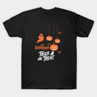 Typography Trick or Treat Ghost Pumpkin Halloween T-Shirt